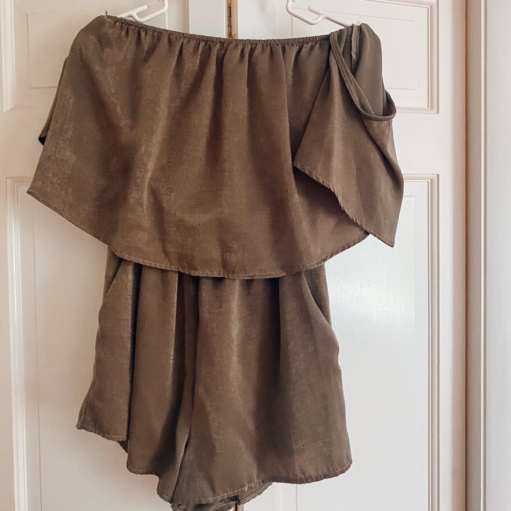 Olive Green Satin Romper